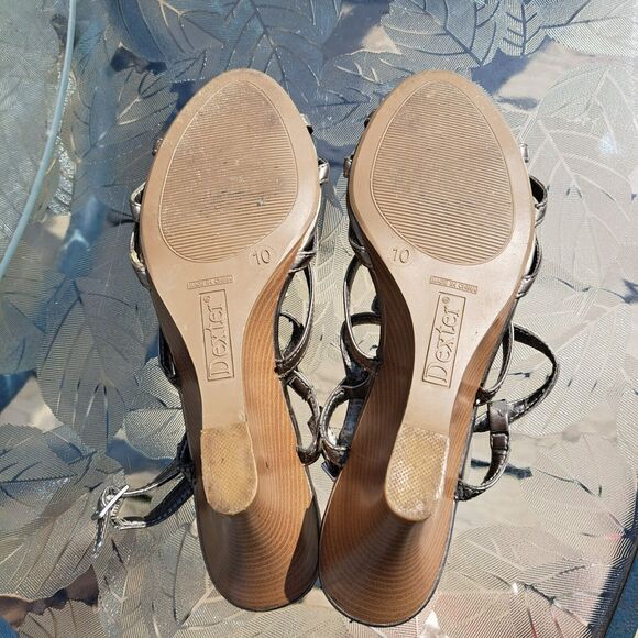 DEXTER METALLIC FLORAL SLINGBACK SANDALS WOMENS SIZE 10 GUNMETAL STRAPPY WEDGE - Picture 6 of 6